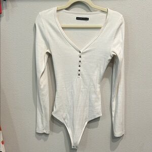 Abercrombie & Fitch Cream Buttoned Bodysuit